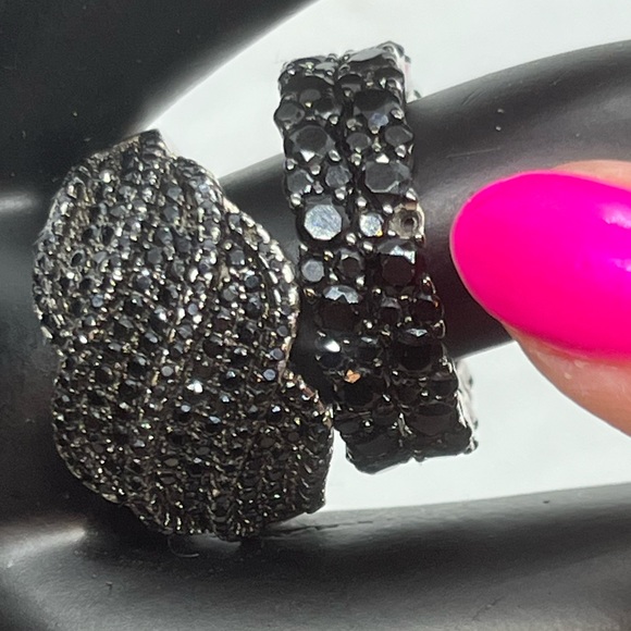 Set of 3 sterling silver black pave CZ rings sizes 7 & 9 - Picture 12 of 16